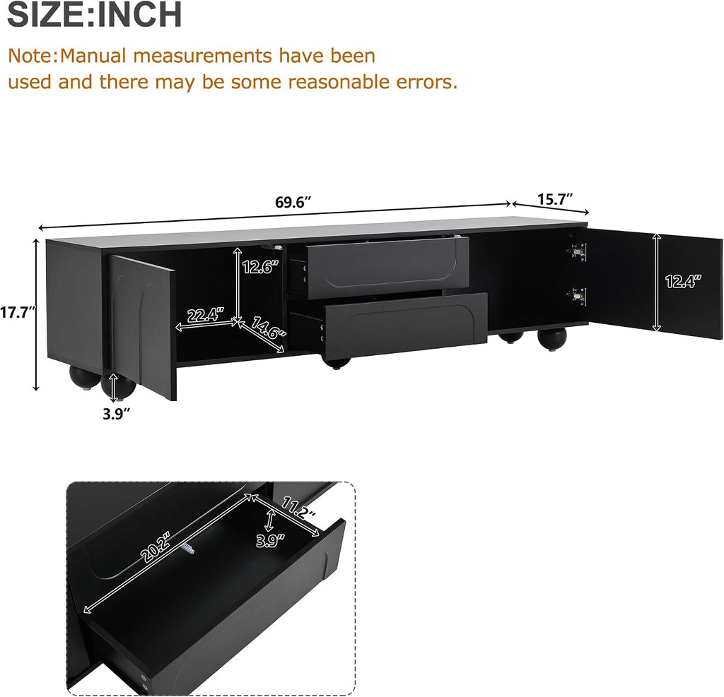 Cream Style TV Stand with Arched Doors & 2 Drawers for TVs up to 75', Minimalist Media Console with Rebound Device, Entertainment Center with 5 Iron Round Legs for Living Room, Bedroom, Black