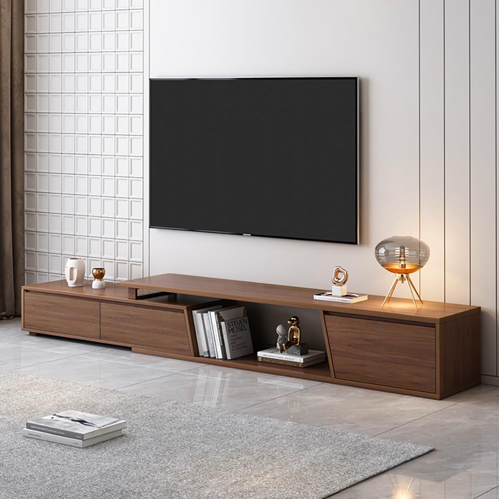 homary TV Stand for Living Room, Walnut Extendable Media Console, Minimalist Media Entertainment Center with 3 Drawers, Adjustable TV Stand for Up to 110 Inch TVs