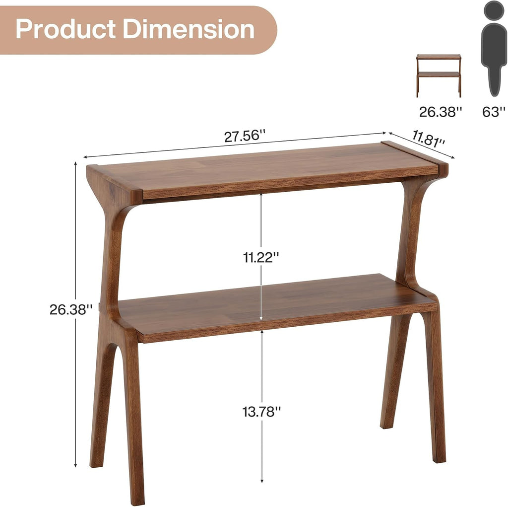 Set of 2 Solid Wood End Table, 2-Tier Side Table with Storage Shelf, Wooden Modern Accent Slim Bedside Table for Sofa, Living Room, Bedroom, Small Space, Easy Assembly, Rustic Brown