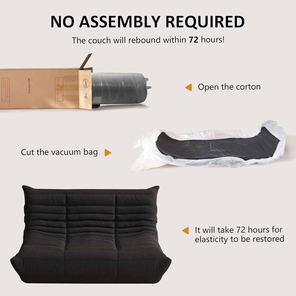 Giant Loveseat Boneless Bean Bag Chair for Adults - Teddy Fleece Fireside Accent Chair with Memory Foam, Comfy Lazy Floor Sofa Couch Chaise Lounge for Living Room Bedroom Theater, 2 Seater, Black