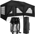 10x20 Pop Up Canopy with 6 Sidewalls Commercial Canopy Tent UPF 50+ All Weather Waterproof Outdoor Wedding Party Tent for Gazebo, Camping, Backyard Parties with Sand Bag, Black