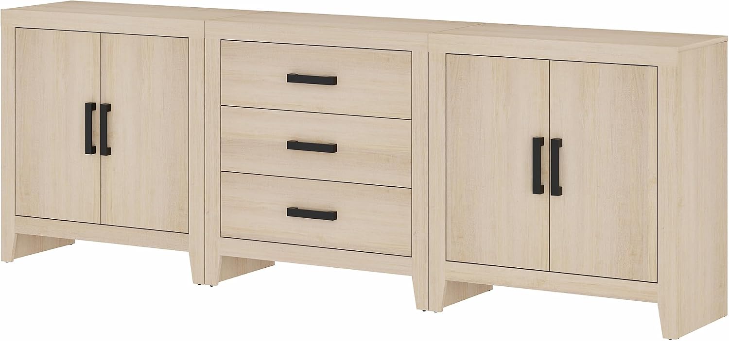 WAMPAT TV Stand for TVs up to 85 Inch, 3-Piece Modular Entertainment Center with Drawers and Doors, Farmhouse Media Console for Living Room, Bedroom, Home Theater, Beige