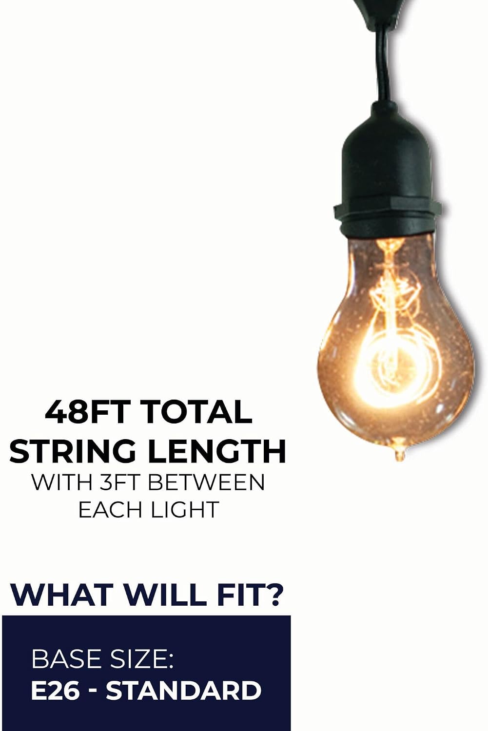 Bulbrite String15/E26-A19KT Outdoor-lightstrings, 48 Foot Black