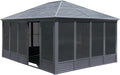 13'(W) x 16.5'(L) Outdoor Sunroom Aluminum Hardtop Gazebo with Galvanized Steel Roof, PVC Screen Walls and Sliding Doors, Gray