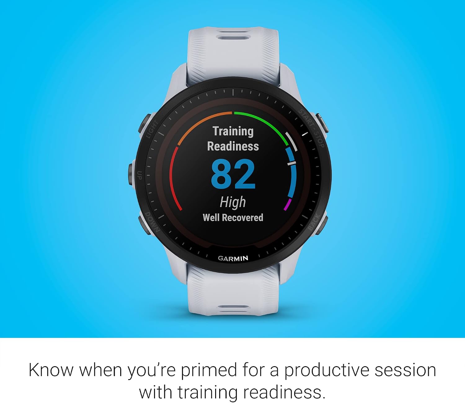 Garmin Forerunner® 955 Solar, GPS Running Smartwatch with Solar Charging Capabilities, Tailored to Triathletes, Long-Lasting Battery, Whitestone