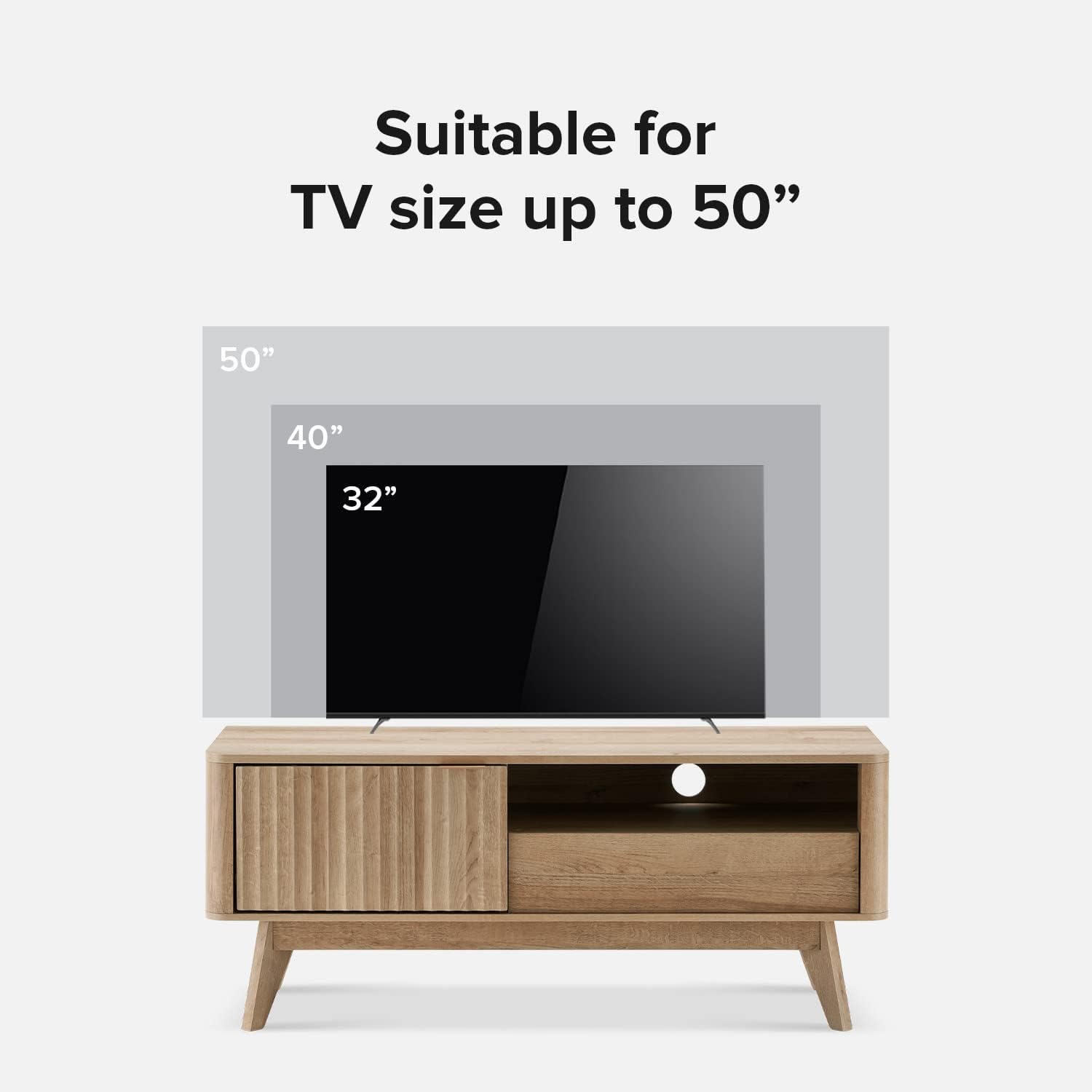 mopio Brooklyn Mid-Century Modern TV Stand, for TVs up to 50' / 59' Waveform Panel, Sleek Curved Profile with Adjustable Shelf and Sturdy Box Frame Leg (Golden Oak, 47')