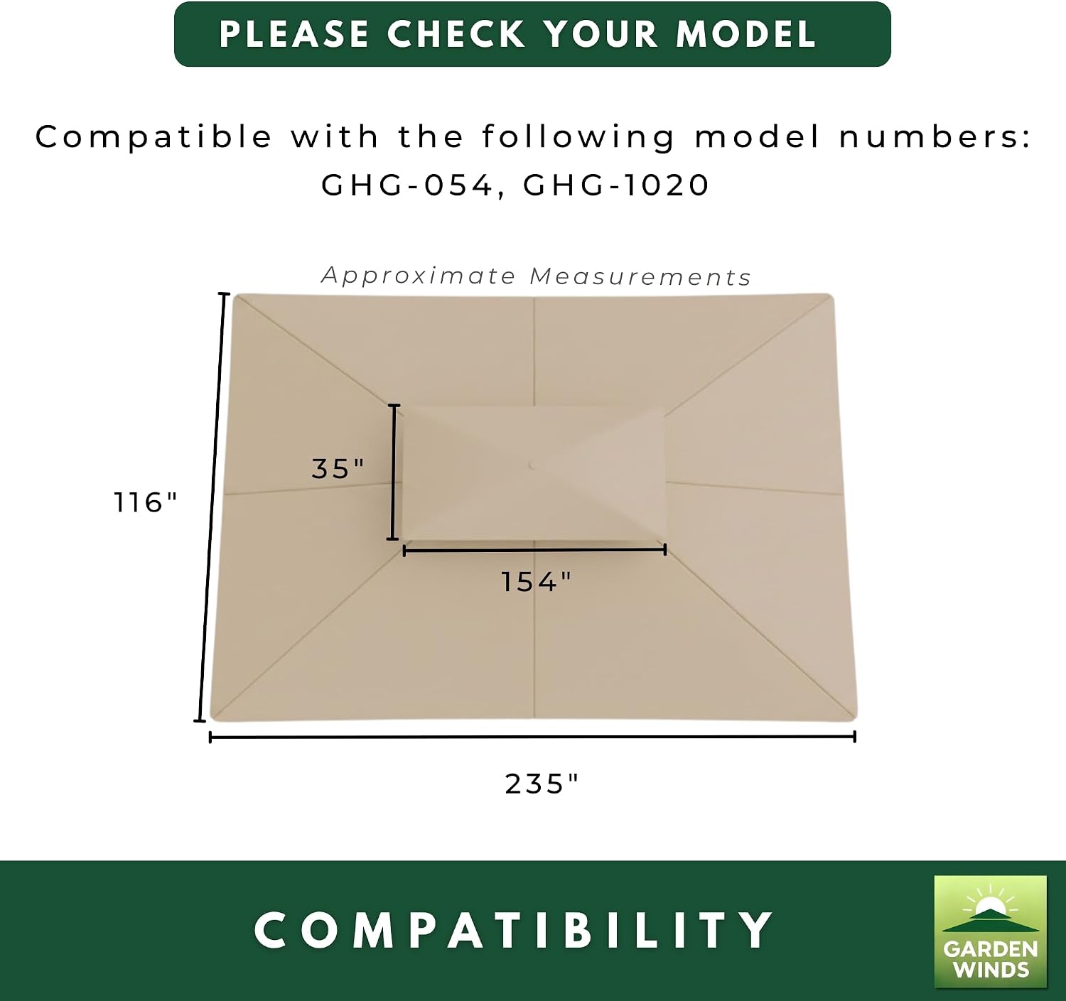 Garden Winds Reinforced RipLock 350 Replacement Canopy Top Cover Compatible with ABCCanopy, MasterCanopy, Cooshade 10' x 20' Gazebo Models GHG-054, GHG-1020 - Beige