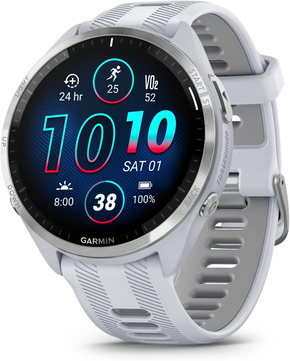 Garmin Forerunner 965 Advanced GPS Multisport Touchscreen Smartwatch, Whitestone, Heart Rate Monitor, On-Device Workouts, Up to 13 Day Battery Life w/Signature Series Power Bundle