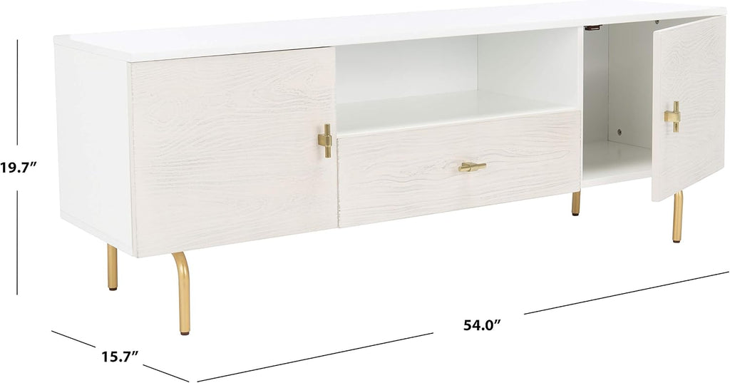 SAFAVIEH Genevieve TV Stand for up to 65' Flatscreen – White & White Washed Finish, Mid-Century Modern Storage Cabinet, Entertainment Media Console (MED5000C)