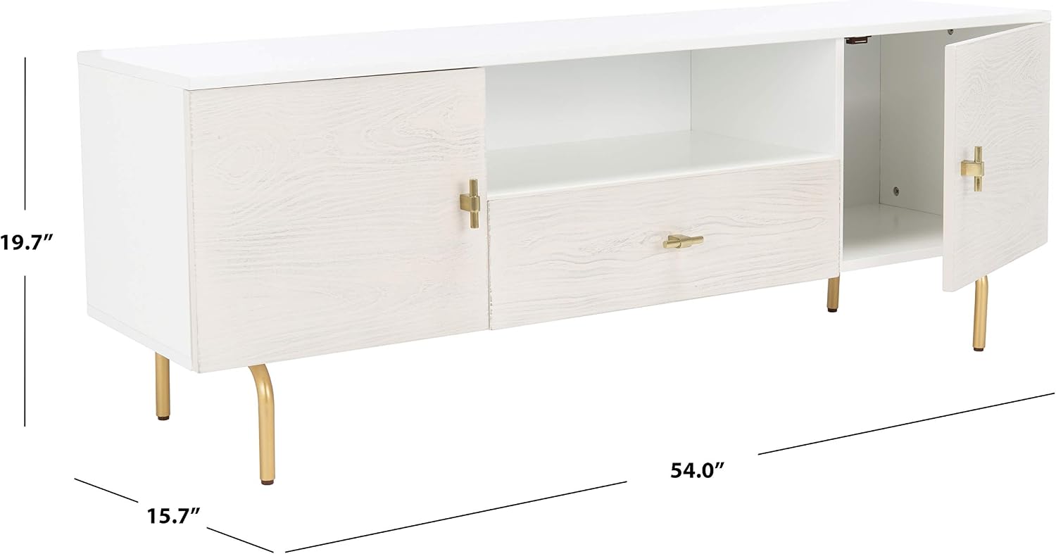 SAFAVIEH Genevieve TV Stand for up to 65' Flatscreen – White & White Washed Finish, Mid-Century Modern Storage Cabinet, Entertainment Media Console (MED5000C)