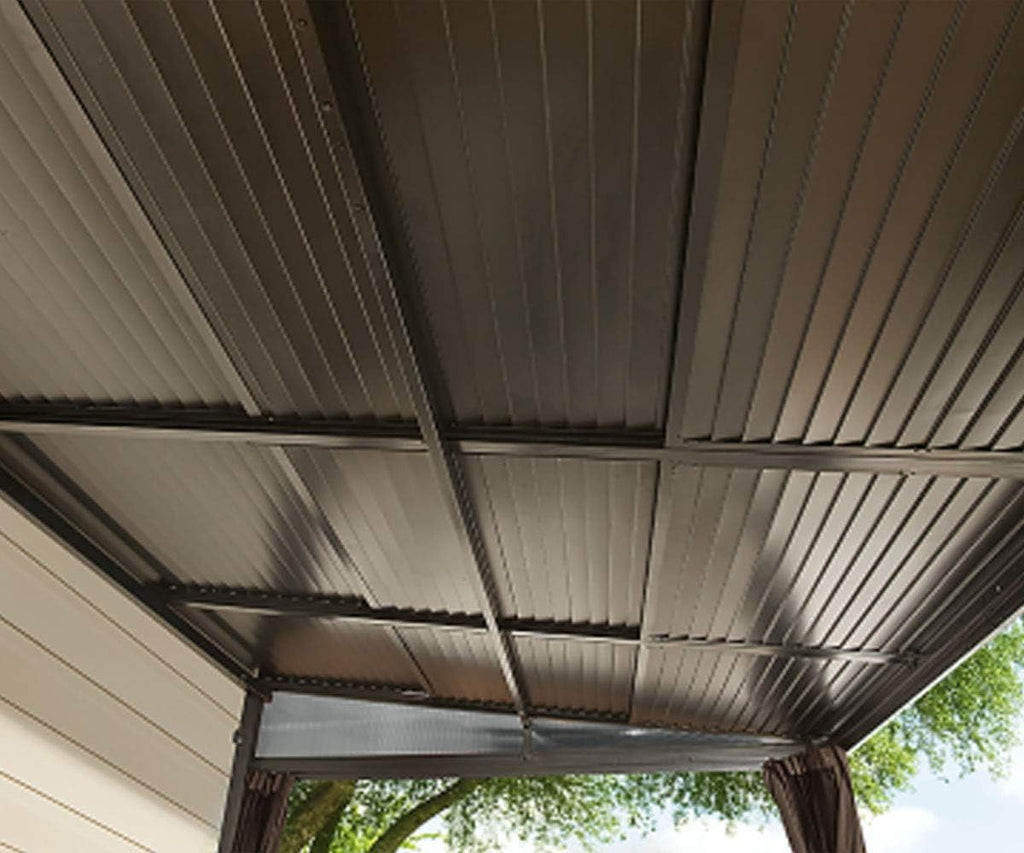 Sojag 10' x 12' Francfort Wall-Mounted Hardtop Gazebo Outdoor Weather-Resistant Aluminum Frame Sun Shelter