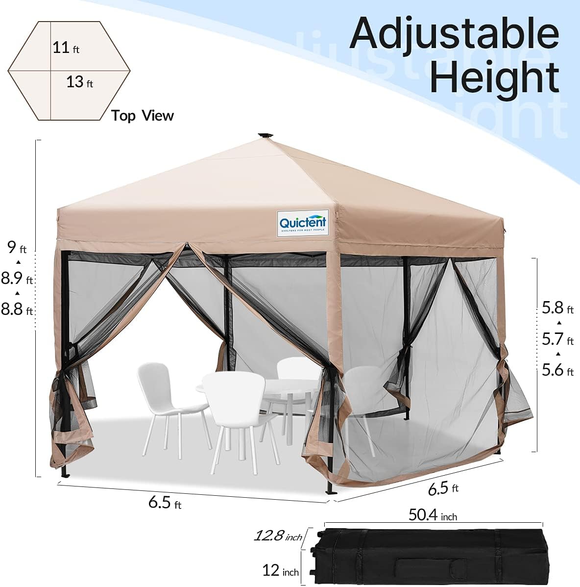 Quictent 13'x13' Pop up Screened Canopy Tent with Mosquito Netting, Portable Easy up Outdoor Screen House Shelter for Patio, Camping and Picnic, Includes Wheeled Carry Bag
