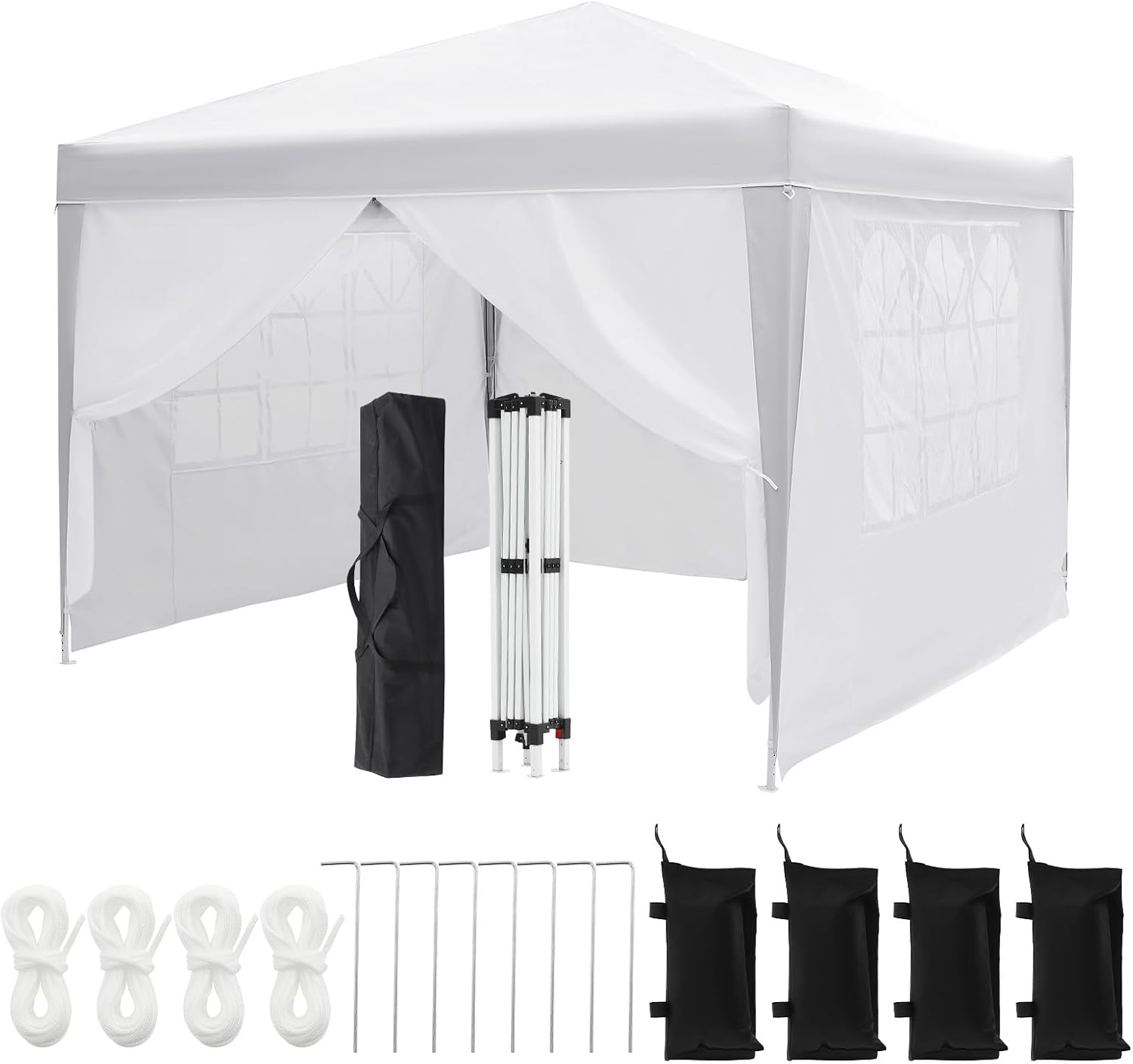 10x10 Pop Up Canopy with 4 Sidewalls, Outdoor Portable Instant Canopy Tent, Waterproof Pop Up Tent, Versatile Gazebo for Camping, Outdoor Parties, Backyard,Beach Activities,White