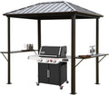 【WZZHHJ】 BBQ Hard Top Gazebo 6x8ft – Outdoor Metal Hard Top Permanent BBQ Gazebo with Galvanized Steel Weather Resistant Top, Stable 3'x3' Triangular Aluminum Frame, Double Sided Metal Shelves