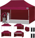 Eurmax USA 10x15 Pop Up Canopy Tent,Commercial Tent with Patented No-Tip Rolling Bag,4 Zippered Removable Walls,UV & Water Resistant Canopy Top,Heavy Duty Outdoor Gazebo,Instant Shelter(Burgundy)