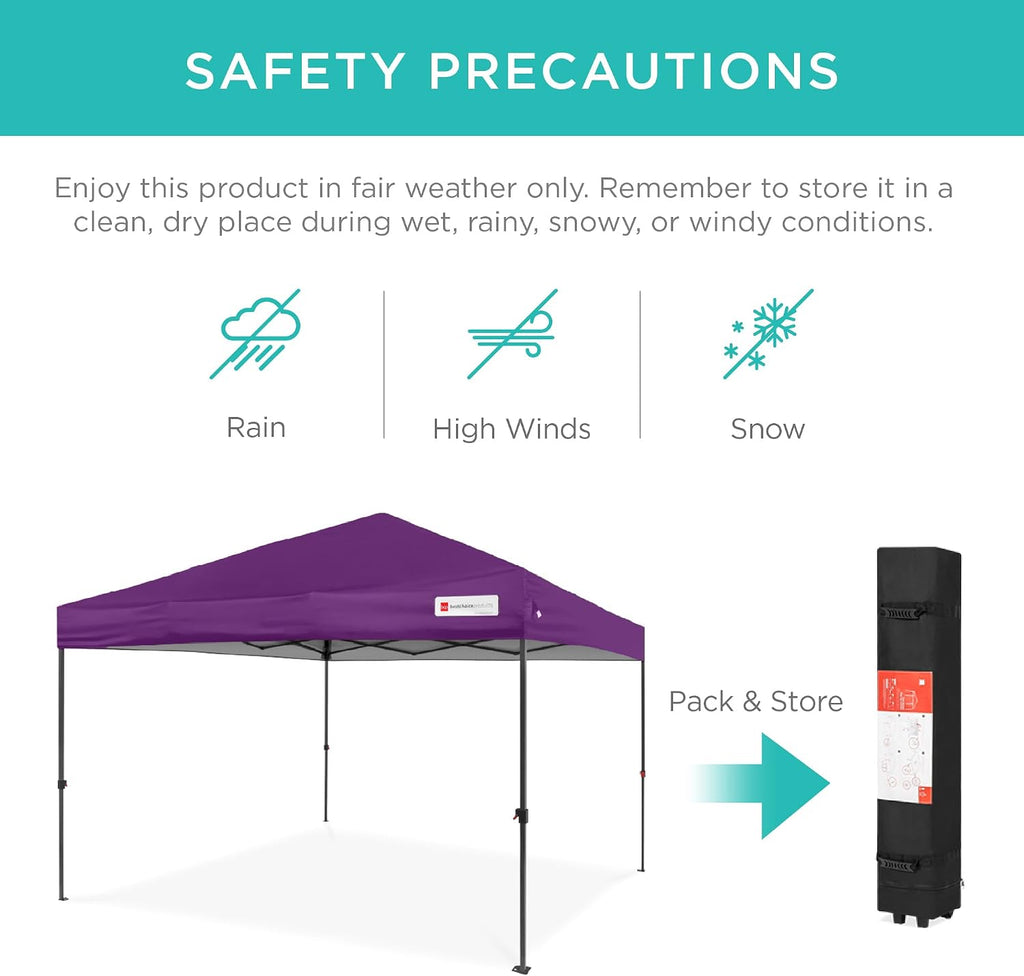 Best Choice Products 10x10ft Pop Up Canopy Tent, Outdoor Shade, 1 Person 1 Minute Set Up, Carry Case, 4 Weight Bags - Amethyst Purple