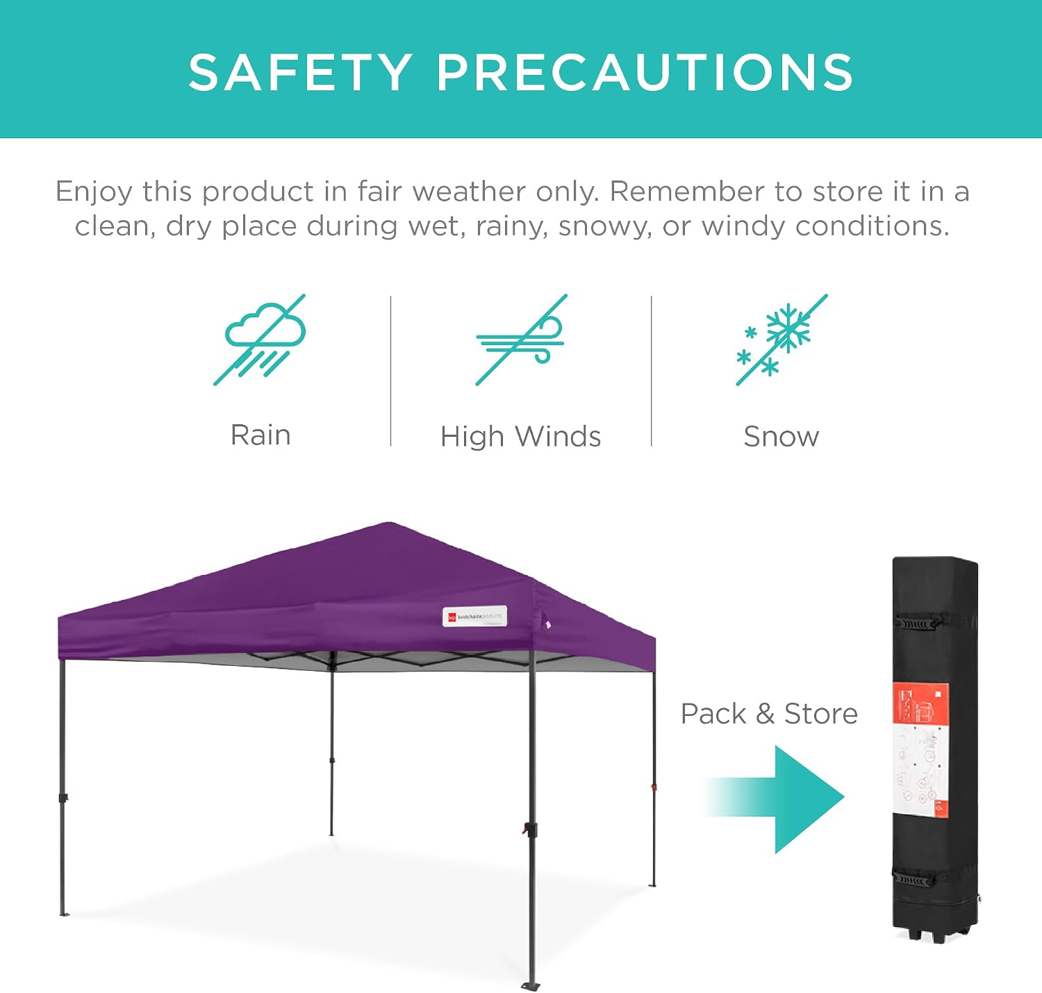 Best Choice Products 10x10ft Pop Up Canopy Tent, Outdoor Shade, 1 Person 1 Minute Set Up, Carry Case, 4 Weight Bags - Amethyst Purple