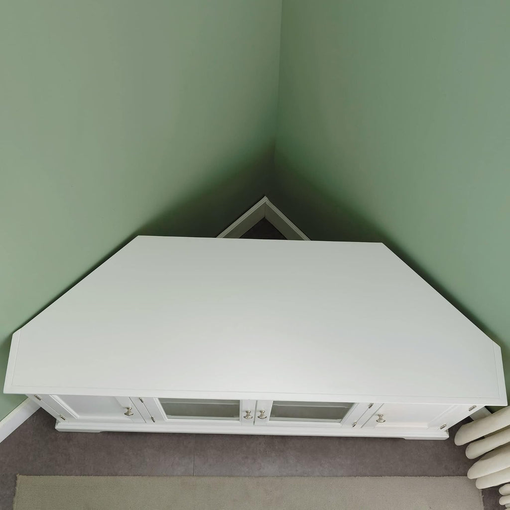 Leick Home Mateo Corner TV Stand, for 65 in. TV, 2 Glass Doors and 2 Soild Doors, White, 85386