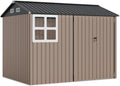 Garvee 6x8 Ft Heavy-Duty Metal Storage Shed with Lockable Door & Windows - Galvanized Steel Outdoor Utility Shed with Sloped Roof for Backyard, Garden, Garage, and Patio, Brown