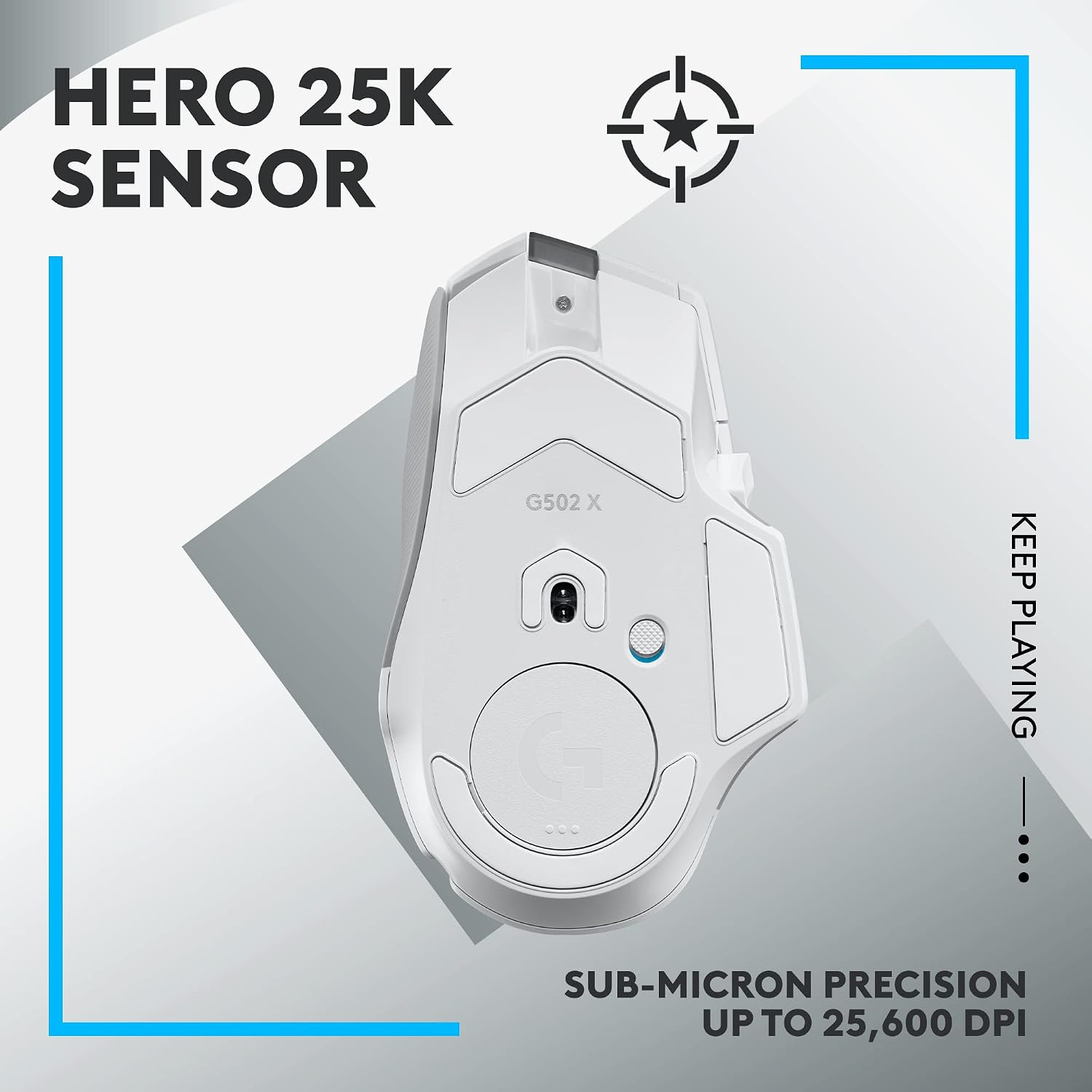 Logitech G502 X Lightspeed Wireless Gaming Mouse, White | Hero Sensor, 25,600 DPI, 13 Programmable Buttons, LIGHTFORCE Switches, Onboard Memory, PC/Mac | with Signature Series Charging Dock