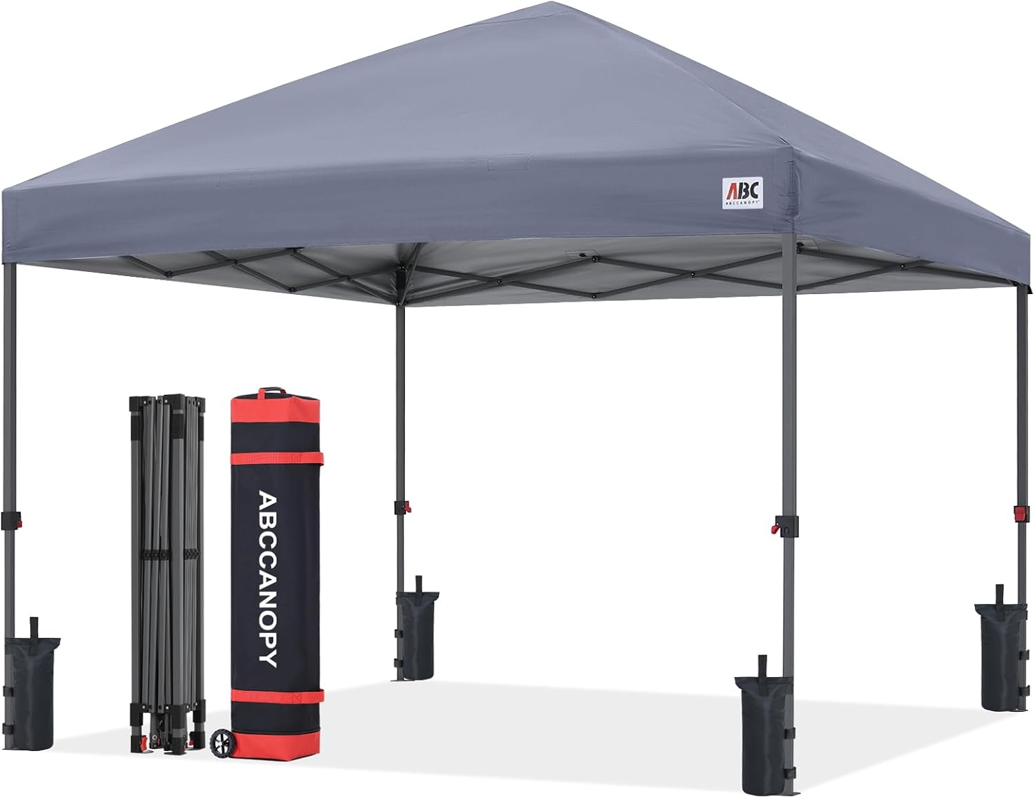 ABCCANOPY 10x10 Pop Up Canopy Tent, Easy Setup Instant Shelter with Wheeled Bag, Heavy Duty Outdoor Canopy for Beach, Market, Backyard, UV Protection, Outdoor Weather Protection (Light Gray, 10x10)