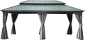 12' X 20' Hardtop Gazebo, Aluminum Metal Gazebo with Galvanized Steel Double Roof Canopy, Curtain and Netting, Pent Gazebo Pavilion for Patio, Backyard, Deck, Lawn