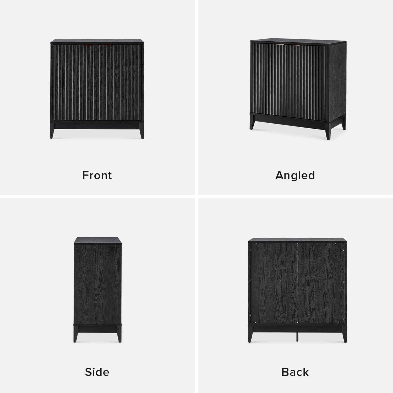 mopio Brooklyn Fluted Storage Cabinet, Modular Accent Buffet Sideboard with Adjustable Shelf, FSC Certified 50lb load Modern Farmhouse Wood Credenza for Dining, Living Room, Entryway (Black, Set of 3)