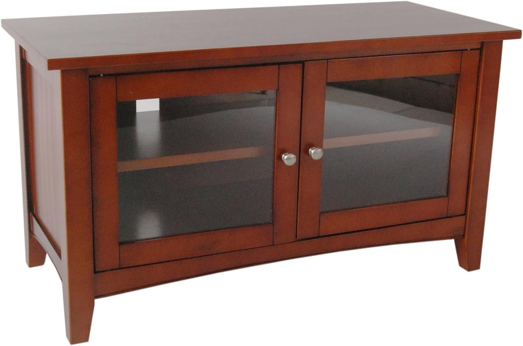 Shaker Cottage 36-Inch TV Stand Cabinet – Glass Door Media Console with Adjustable Shelves, Beadboard Accent, and Storage Organizer for Living Room, Bedroom, or Office by Alaterre Furniture (Cherry)