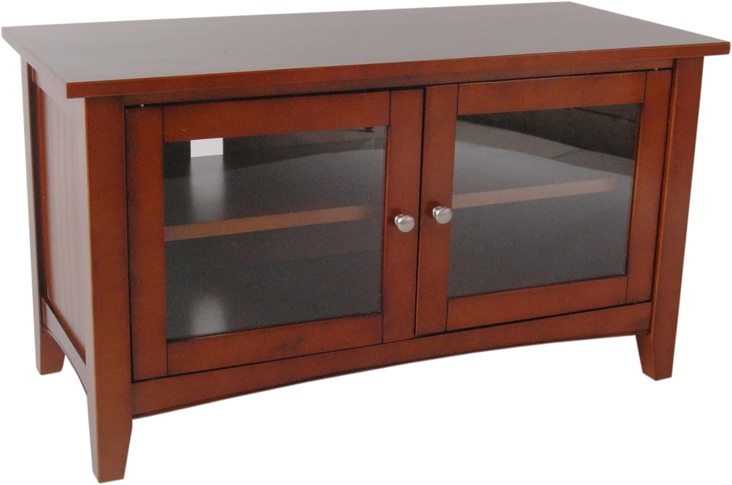 Shaker Cottage 36-Inch TV Stand Cabinet – Glass Door Media Console with Adjustable Shelves, Beadboard Accent, and Storage Organizer for Living Room, Bedroom, or Office by Alaterre Furniture (Cherry)