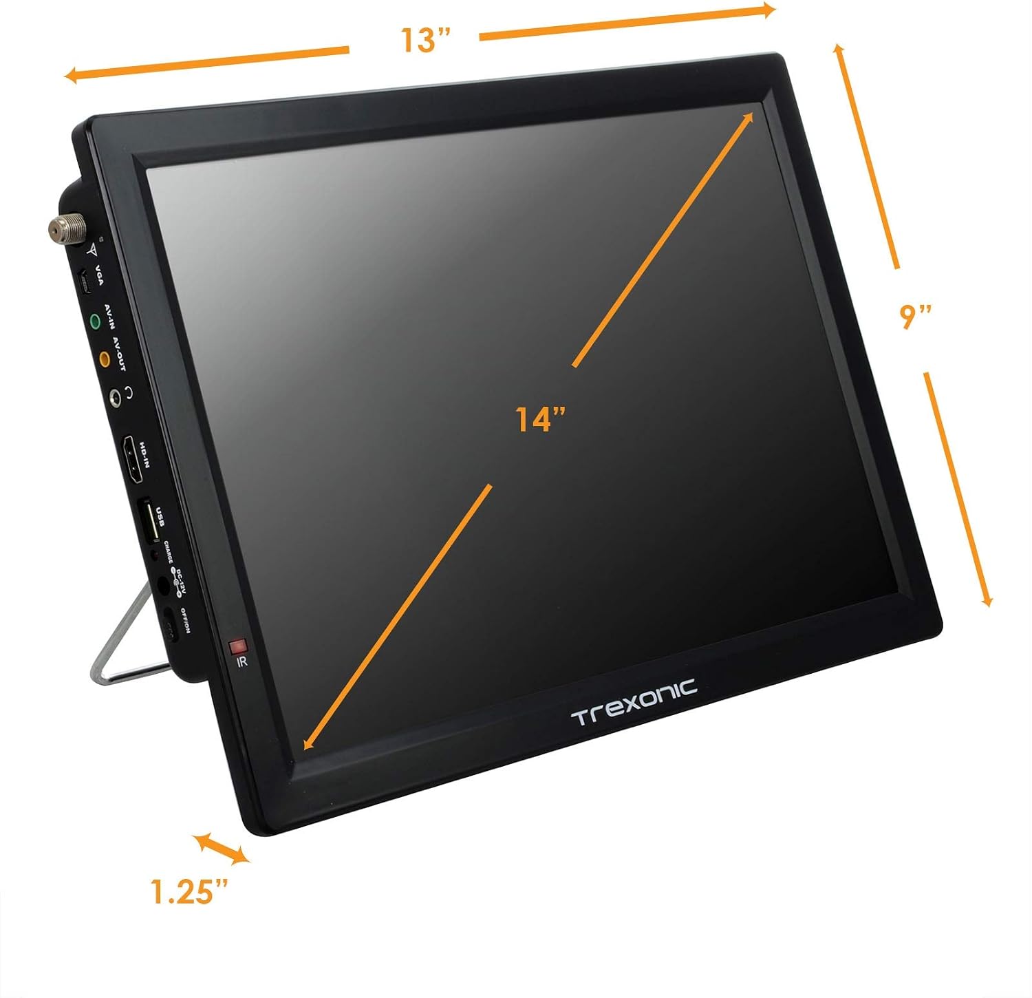 Trexonic Portable Rechargeable 14 Inch 720p LED TV with HDMI, SD/MMC, USB, VGA, AV in/Out and Built-in Digital Tuner