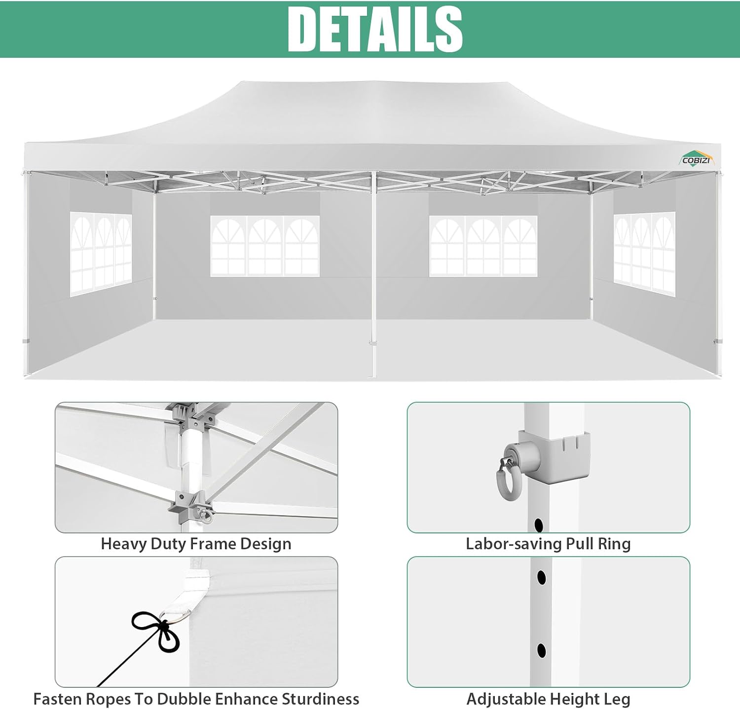 COBIZI 13x26 Pop Up Canopy with 6 Removable Sidewalls Heavy Duty Canopy Party Tents for Parties, Outdoor Wedding Large Event Tent Wind Waterproof UPF 50+ Easy Up in Garden Lawn with Roller Bag, White