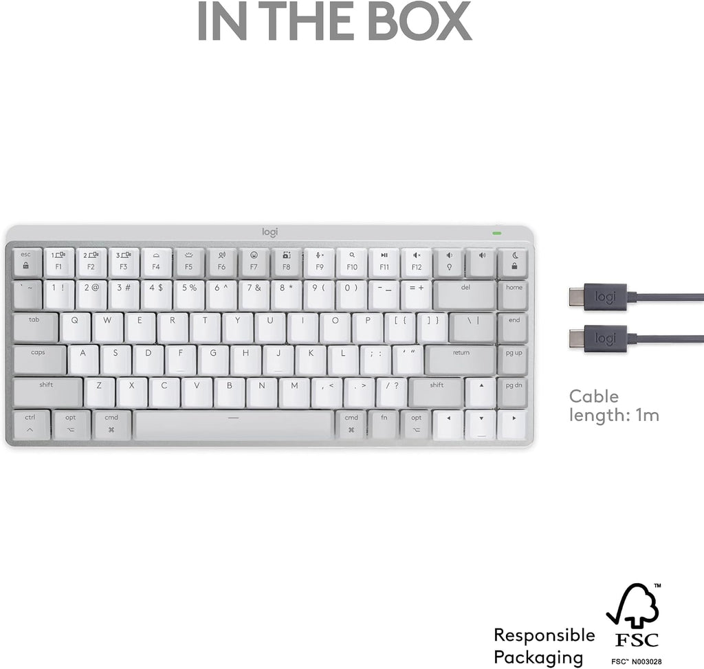 Logitech MX Mechanical Mini for Mac Wireless Illuminated Keyboard, Low-Profile Performance Switches, Tactile Quiet Keys, Backlit, Bluetooth, USB-C, Apple, iPad - Pale Grey