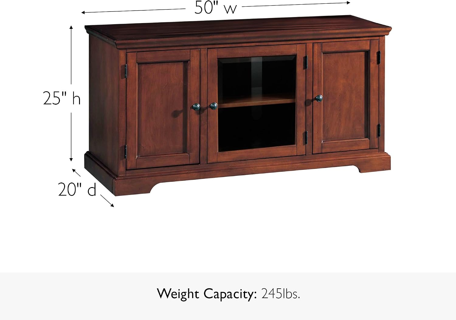 Leick Home 87350 Three Door TV Stand with Cabinet Storage for 55' TV's, Westwood Brown Cherry