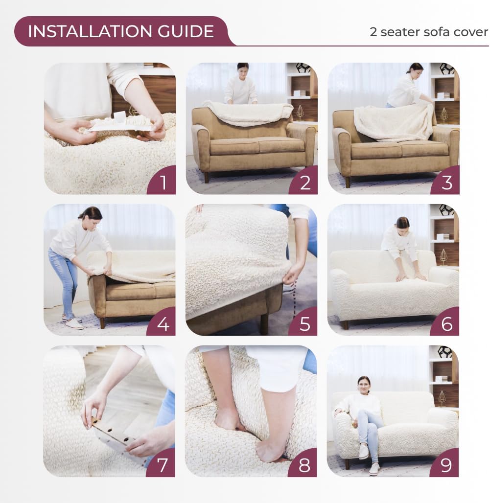 PAULATO BY GA.I.CO. Loveseat Slipcover - Stretch Couch Cover - Cushion Love Seat Sofa Cover - Soft Polyester Fabric Slipcover - 1-Piece Form Fit Washable Protector - Mille Righe Collection - Cream