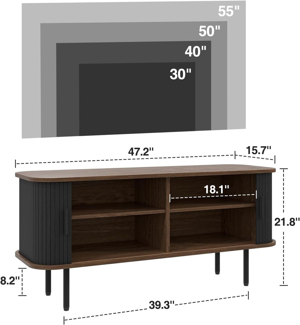 Befrases 47''W Modern TV Stand Cabinet with Storage for TVs up to 55 Inch, Fluted TV Entertainment Center with Slatted Tambour Doors, Media Console for Living Room, Entryway, Black