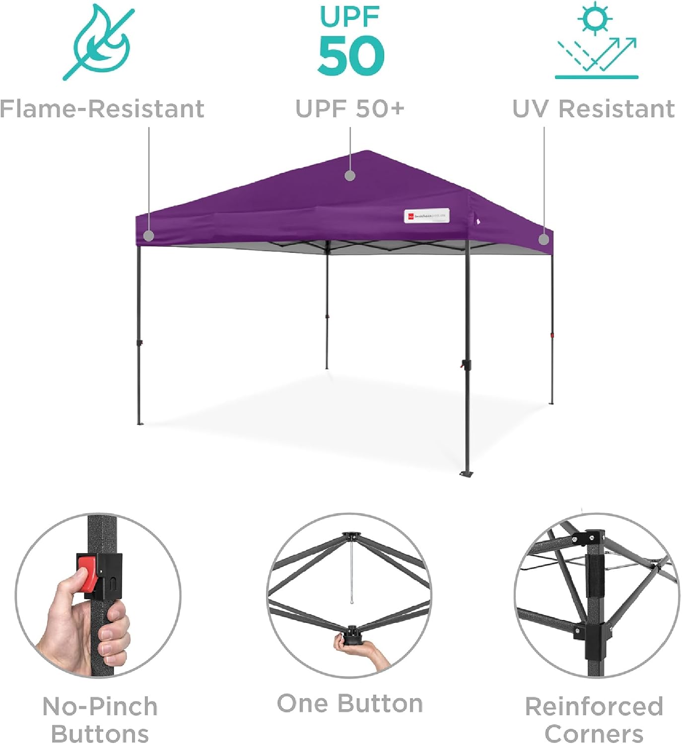Best Choice Products 10x10ft Pop Up Canopy Tent, Outdoor Shade, 1 Person 1 Minute Set Up, Carry Case, 4 Weight Bags - Amethyst Purple