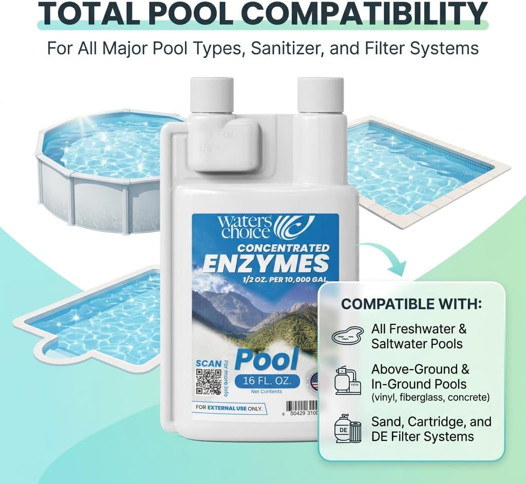 Waters Choice Weekly Pool Enzyme Concentrate - 16 Ounce - Non-Toxic Natural Pool Cleaner for Crystal Clear Water - Effective Pool Clarifier
