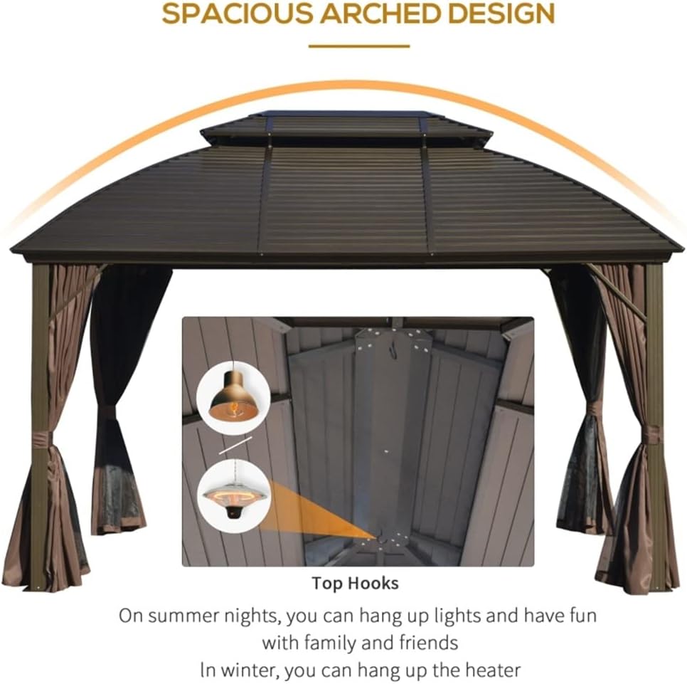 10x12 Hardtop Gazebo with Aluminum Frame, Metal Roof Gazebo Canopy with Curtains and Netting for Gardens, Patios