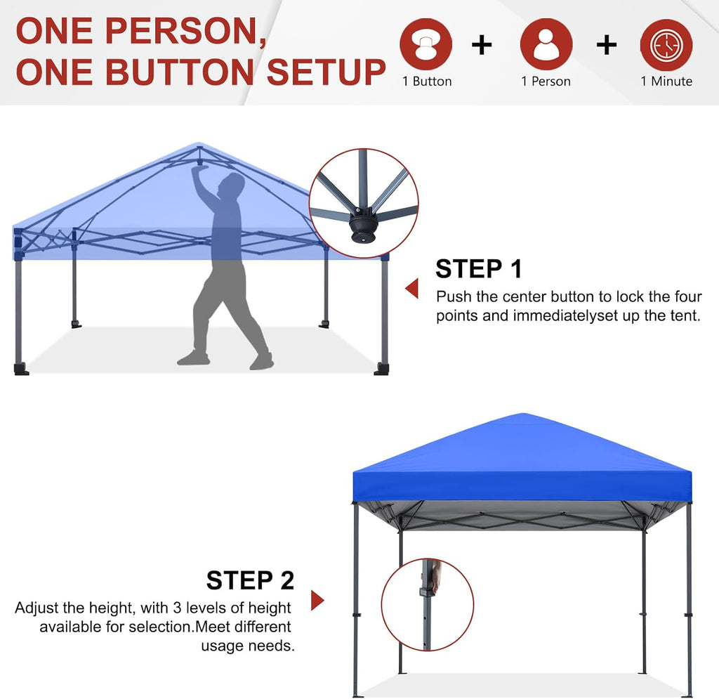 ABCCANOPY 12x12 Pop Up Canopy Tent, Easy Setup Instant Shelter with Wheeled Bag, Heavy Duty Outdoor Canopy for Beach, Market, Backyard, UV Protection, Outdoor Weather Protection (Royal Blue, 12x12)