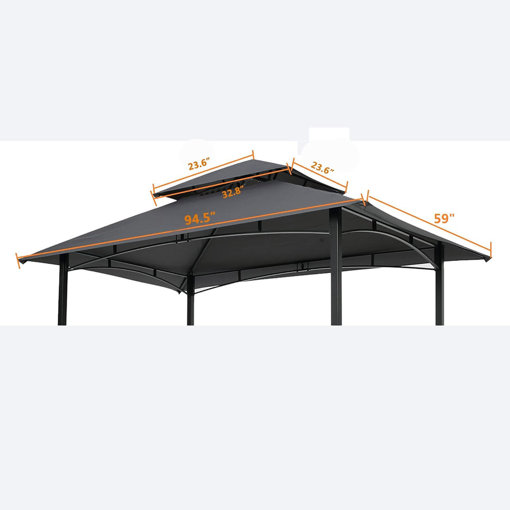 Replacement Canopy for 8x5 FT Grill Gazebo, Double Tiered BBQ Tent Roof Cover Only, UV & Water Repellent Polyester Fabric (Gray)
