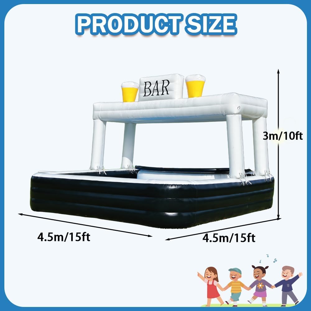 US Stock Party Ready Inflatable Pool Bar for Adults 13 ft Heavy-Duty PVC Backyard Pub with BAR Sign, Poolside Blow Up Bar for Outdoor Parties & Events
