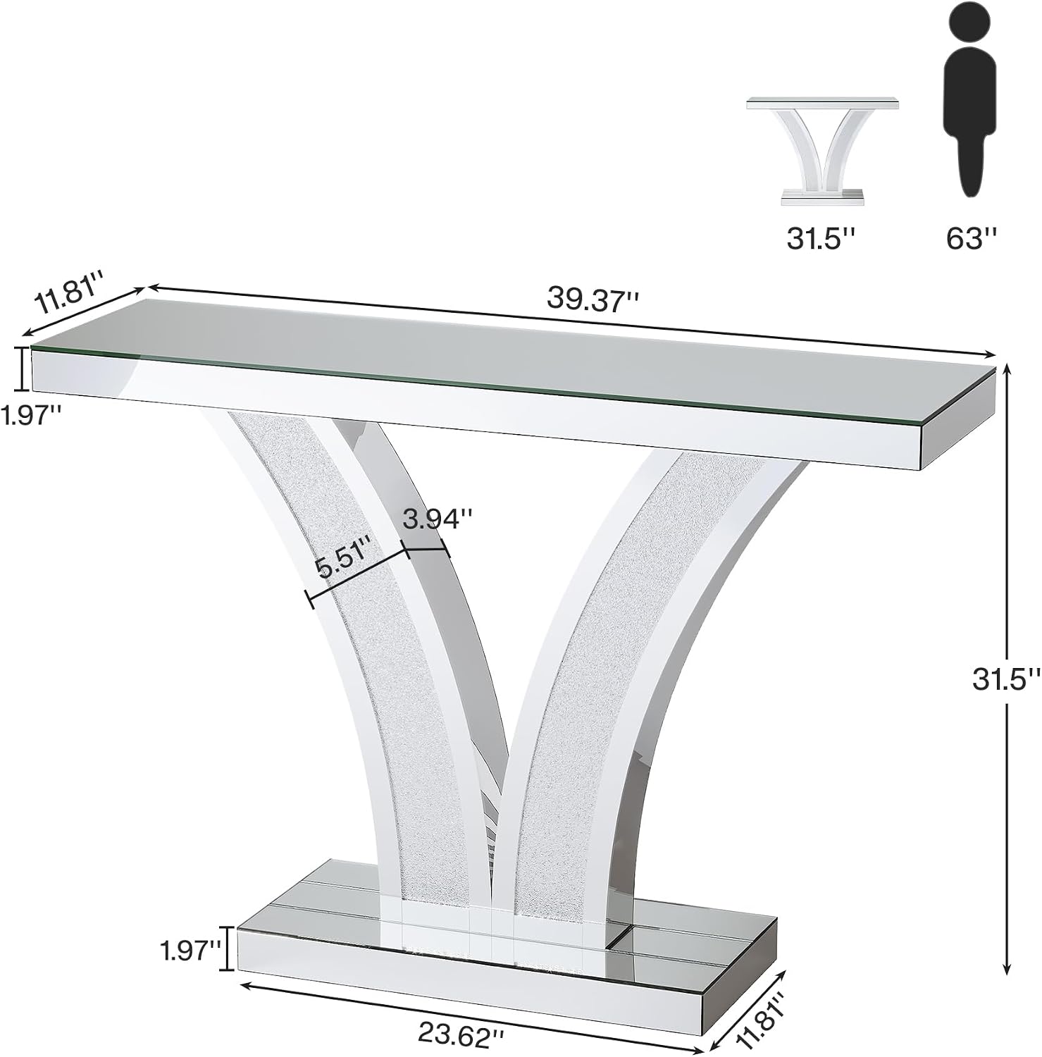 Tribesigns Mirrored Console Table, Modern Sliver Entryway Sofa Table with Crystal Inlay Frames for Living Room, Hallway, Foyer