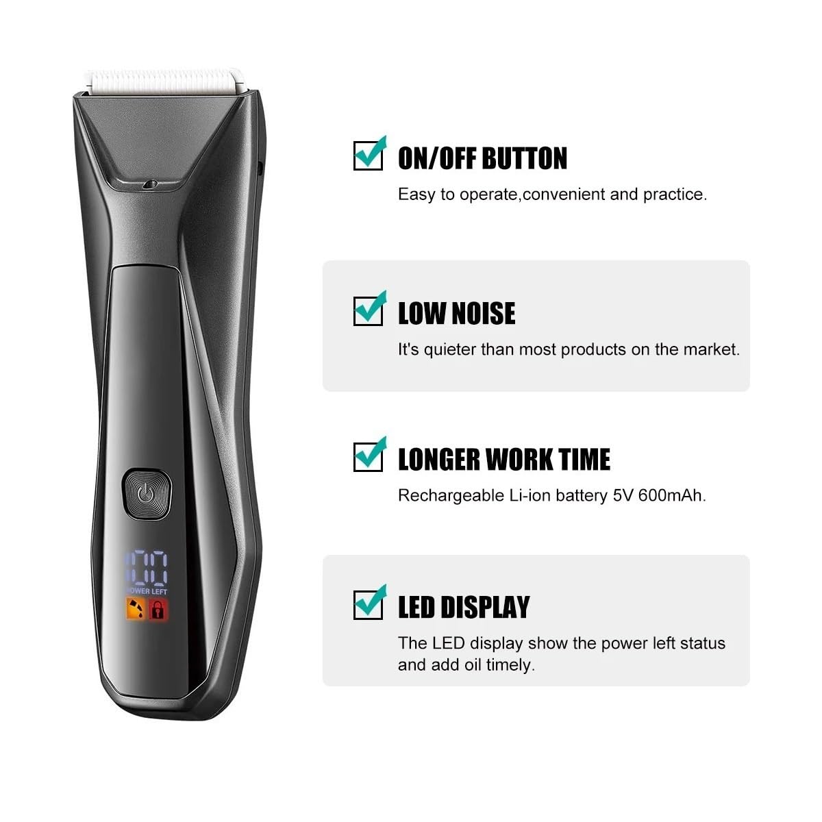 Hair Clippers for Men, Body Hair Trimmer Groin Rechargeable Ball Shaver Men Pubic Electric Beard Groomer Wet Dry