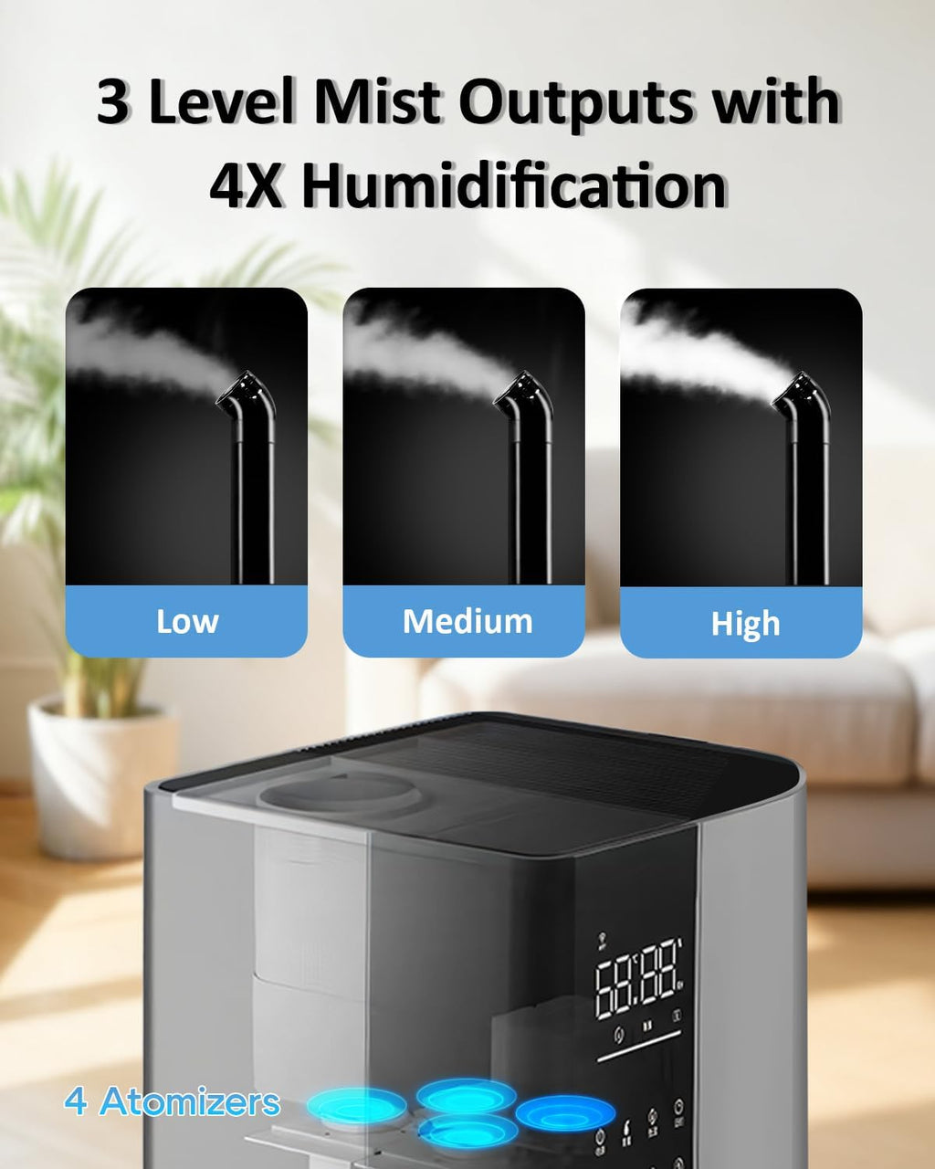 Lacidoll Humidifier Large Room,26L/6.8Gal Whole House Humidifiers for Bedroom Home 3000 sq.ft,1800ml/H,Commercial and Industrial Humidifiers with 360° Nozzle & Extension Tube,Top Fill,Gray