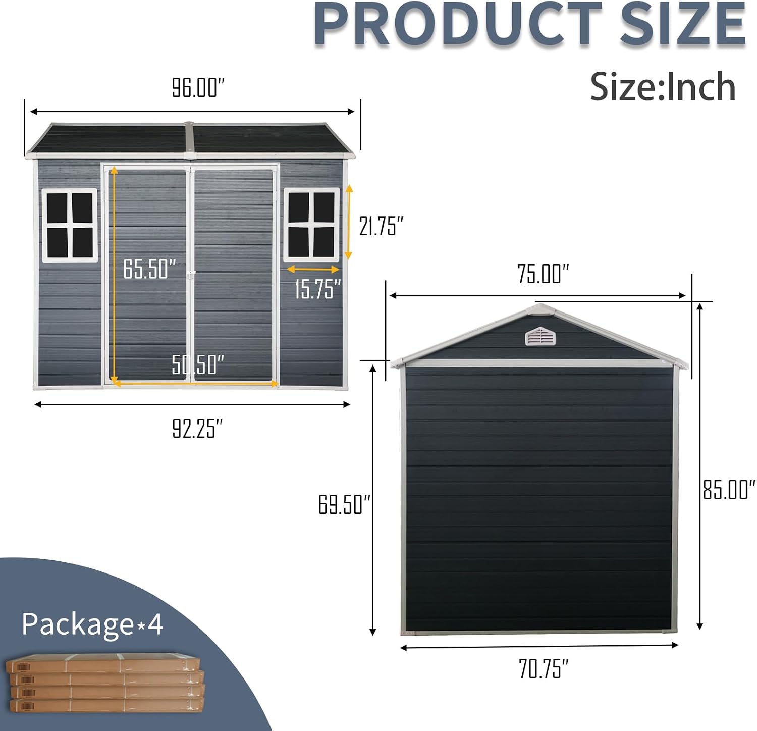 8x6 ft Outdoor Resin Storage Shed with Floor, Waterproof Plastic Garden Shed with Lockable Door and Two Windows, All-Weather Tool Sheds for Backyard, Patio, Lawn (Black)