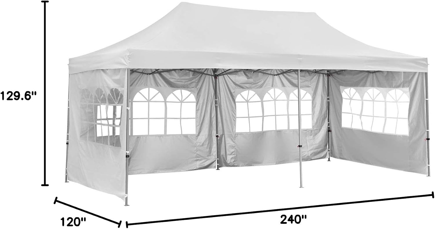 GDY 10x20 Ft Outdoor Pop Up Canopy Tent, Commercial Portable Instant Folding Gazebos Waterproof Canopies with Carrying Bag