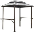 8' x 6' Grill Gazebo with Double Roof, Aluminum BBQ Gazebo with 2 Shelves, Permanent Hardtop Outdoor Structure for Patio and Backyard (Brown, 8'x6')