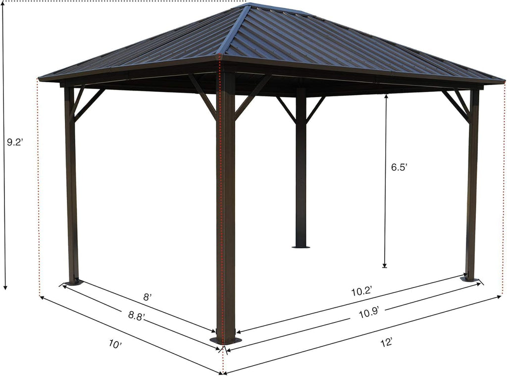Kozyard10'x12' Hardtop Gazebo Permanent Metal Pavilion with Netting and Shaded Curtains for Patio, Backyard, and Deck - Galvanized Steel Outdoor Aluminum Canopy, Double Roof Gazebo (Brown)