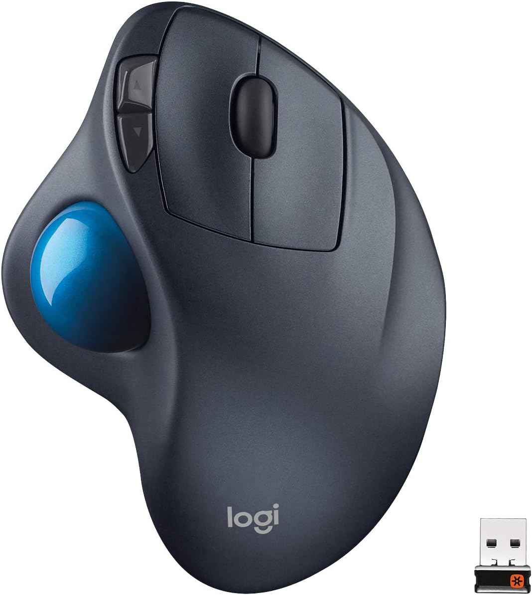 Logitech M570 Wireless Trackball Mouse – Ergonomic Design with Sculpted Right-Hand Shape, Compatible with Apple Mac / Microsoft, USB Unifying Receiver, Dark Gray