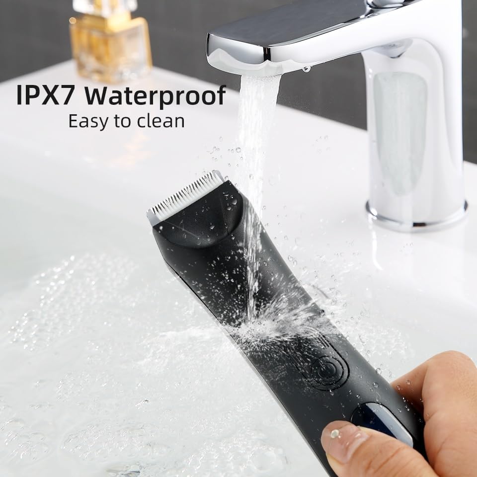 Hair Clippers for Men, Electric Body Trimmer and Shaver for Men Body Groomer Groin&Ball Pubic Hair Trimmer Replaceable Ceramic Blade IPX7 Waterproof, Black Set